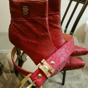 Red Ostrich Booties with belt